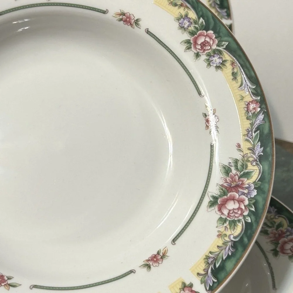 Excel Legend 435 Fine China Soup Bowls Floral Pink Rose Green Rim Set of 3